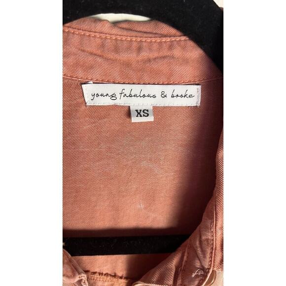 YFB Midi Western Shirtdress‎ Ruched Tencel Pink Young Fabulous Broke Sz XS - Picture 6 of 9